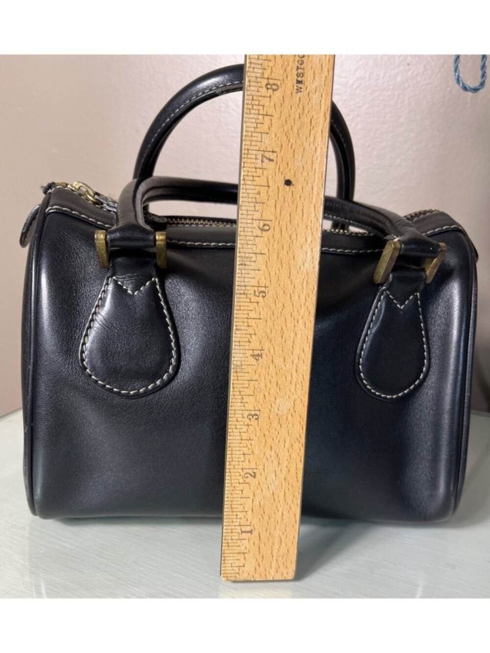 J Crew Leather Black Satchel Small 8.5x5 Top Handles Structured Roomy Bag Purse - Picture 6 of 16
